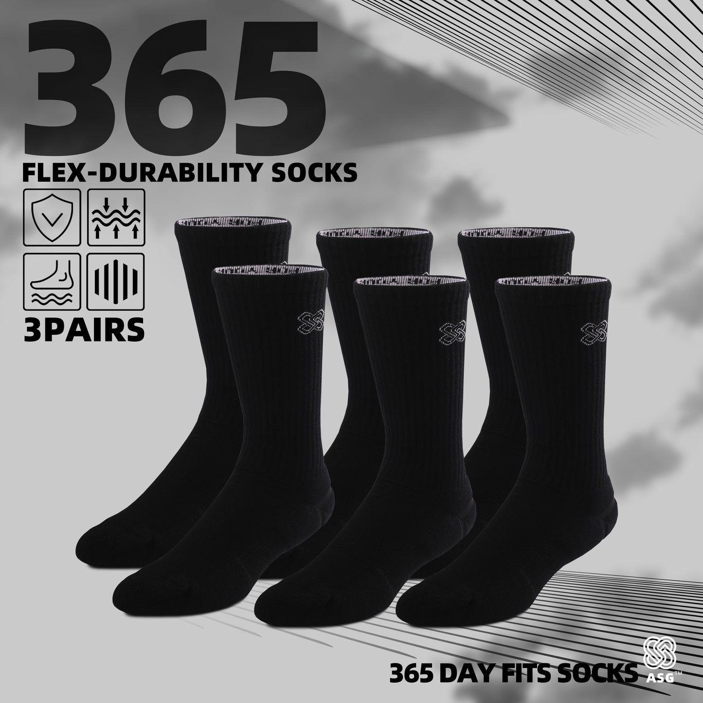 ASG 365 Sports Socks (3 Pairs)