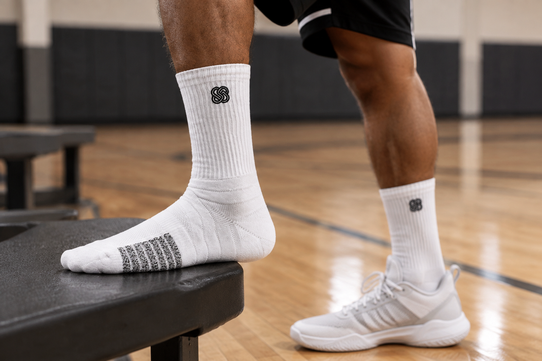 Basketball player wearing ASG performance basketball socks with targeted arch support