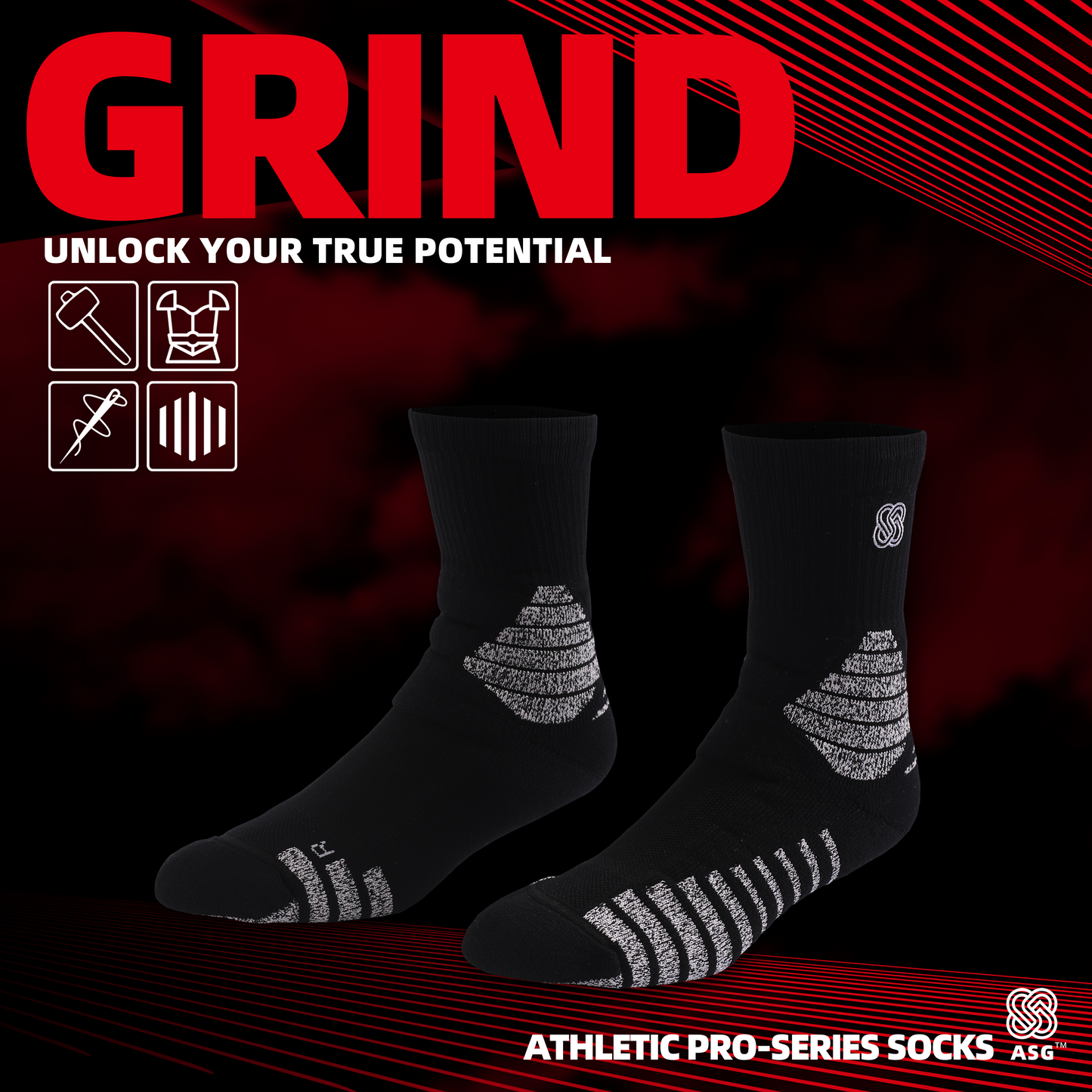 ASG Grind Performance Basketball Socks – High Cushion, Arch Support